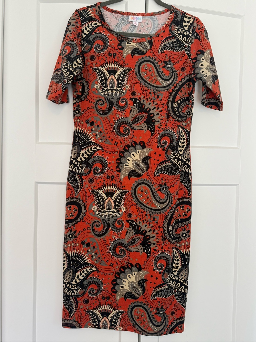 LuLaRoe Orange and Black Paisley Midi Dress